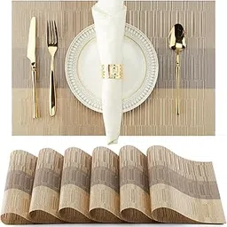 Placemats Set of 6 Dining Table Place Mats | Placemats Table Mat PVC Material | Non-Slip Heat Resistant | Dining Tablemates Washable Anti-Skid | Size 45 x 30cm (Ombre Glod) Vinyl image 1