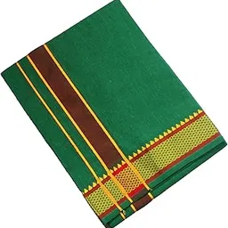 tharunsha elite 100% Cotton Men's Single Dhoti -2 Mtrs/Mundus/Lungi Green Border Set 1-picture-49