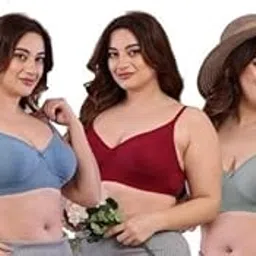 INKLEIDER Super Comfortable Non-Padded Wire-Free T-Shirt Bra Set for Women & Teens | Plus Size Friendly Blue Maroon Grey 42C-picture-30