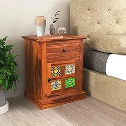 SHREE NATURAL Solid Sheesham Wood Bed Side Table for Bedroom with 1 Drawer &1 Door Storage for Bedroom | Wooden Bed Side Corner Tables for Bedroom | Nightstand Side Table for Bedroom. (Tile-Honey)-image-8