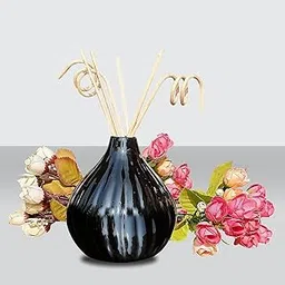 Pure Source India Ceramic Vase with 6 Pcs Reed Sticks for Home Décor || Center Table || Bedroom || Living Room and Office Decoration (Black)-picture-12