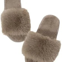 keplin Womens Fuzzy Memory Foam Slippers Cross Band Cozy Plush Home Slippers Fluffy Furry Open Toe House Shoes Indoor Outdoor Slide Slipper-picture-47