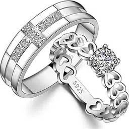 fashion frill Stunning Crystal Silver Plated Heart Adjustable Couple Silver Ring For Women Girls Valentine Jewellery-picture-35
