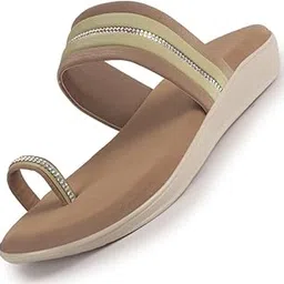 fausto Women Embellished Slip-On Toe Ring Ortho Flats with Dual Strap | Sandals for Wedding, Party and Ethnic Wear-picture-32