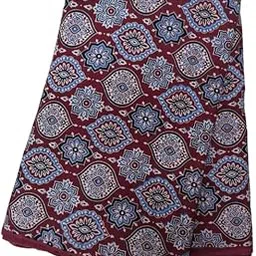 Cotton Unstitched Ajrakh Fabric - Perfect For Cotton Kurti, Ladies Suit, Salwar Suit, Pant, Blouse Material, Gown, Palazzo (2.5m, Blue)-image-0