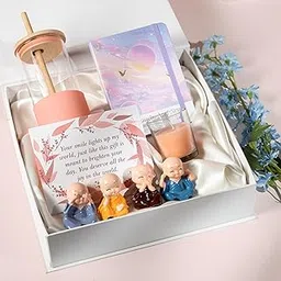 Rarejoy Set of 5 Gift for Women, Silicon Sipper+ Cute Budha Monks+ Scented Candle+ Diary+Greeting Card, Valentine Gift for Girlfriend, Birthday Gift for Women, Gift for her, Anniversary Gift for Wife-image-25