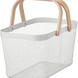 Ikeaa RISATORP Steel Wire Storage Basket with Birch Handles, White, 42x27x23 cm, Mesh Design for Easy Content Visibility-picture-44