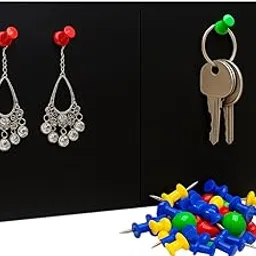 KRENZ Self Adhesive (30 X 30 CM) Bulletin Notice Board with 20 Drawing Pins Multi Purpose Notice Board for Home Office School Message Board for Notes Photos Jewelry Wall Board (Pack of 2, Black)-image-90