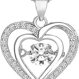 peora American Diamond Studded Heart Shape Pendant Necklace Chain Stylish Jewellery Gift for Women-picture-16