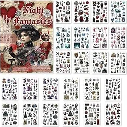 URBAN BOX Aesthetic Washi Sticker Book,Vintage and Goth, Die-Cut Sticker Book for Phone Scrapbook Junk Journal Collage DIY Crafts (Night Fantasies)-picture-17