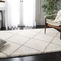 INDIAN RUGS Super Soft Microfiber Fluffy and Plush Modern Carpets 4 X 6 FEET for Living Room with 2 inch Thickness (A Ivory Beige Trellis)-image-57