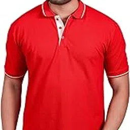 jamshaz Men's Red Cotton Polo T-Shirt – 240 GSM, Collared, White Tipping, Regular Fit-picture-11