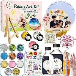 Mines Art DIY Resin Photo Frame Kit – with 8" Photo Frame Mould, 300g Epoxy Resin, Wooden Easel Stand, Pigments, Glitters, Mica, Foil, Beads, Dry Flowers, Tools & More - (MRA - 108)-picture-23