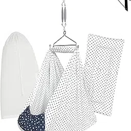 Baby Cradle Swing/Jhula (Thottil Cloth, Palna, Dolna) Set | Cradle Cloth with Padded Bed, Mosquito Net, Spring, Triangle & Window Hanger | Up to 15 kg | Up to 2 Years | FS-Navy-LT DOT-picture-12