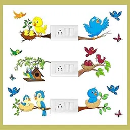 Heaven Decors Decorative Switch Board Sticker Colorful Birds Baby On Tree Branch (Standard Size),Multicolour-picture-12