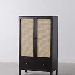 Rathkaar Wooden Multipurpose Cupboard/Almirah/Kitchen Cabinet/Wardrobe/Book Shelf with Storage for Clothes, Files, Kitchen Items, Crockery, Books |Mango Wood & Rattan| Black Finish-picture-20