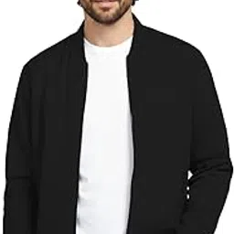 leotude Men's Classic Bomber Jacket, Lightweight Zip-Up with Ribbed Cuffs & Collar Full Sleeve Stylish Streetwear Jacket for All Seasons (Colour: Black)-picture-26