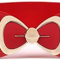 Waist Belts for Women, Girls Dresses Stylish Bowknot Wide Buckle Modern Belt for Girls, Women Jeans Belts Long Dress Belts Elastic Waist Belt for Girls, Women Dress Accessories - Red-image-5