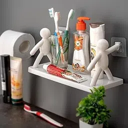 Teddy Premium Wall Mounted Self-Adhesive Shelf | Waterproof, No-Drill Storage Rack for Bathroom, Kitchen & Office (White, 1 Pc)-picture-22