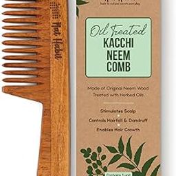 Nat Habit Kacchi Neem Wooden Comb, Soaked In 13 Herbs, Neem & Sesame Oil For Multi-Actions - Detangling, Frizz Control & Shine Suited For All Hair Types (Wide Tooth)-picture-10