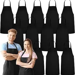 KBNBJ 12 Pack Bib Apron - Unisex Black Aprons, Machine Washable Aprons for Men and Women, Kitchen Cooking BBQ Aprons Bulk (Pack of 12, 2 Pockets,)-image-28