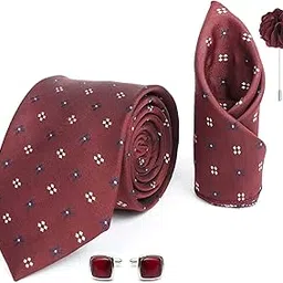 rizoro Tie for Men – Dotted Silk Neck Ties Set with Cufflinks Flower Pin, Pocket Square & Black Gift Box, Combo Necktie Sets for Office Wear, Formal Suits & Weddings (0, 4D3RX)-picture-36