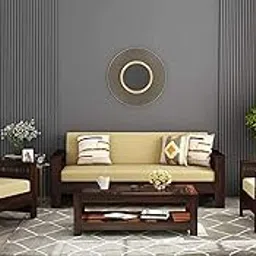 VS ART PLACE Sheesham Wood 5 Seater Cushioned Sofa Set with Side Book Storage 3+1+1 Wooden Sofa for Living Room Home (Walnut Finish)-picture-22