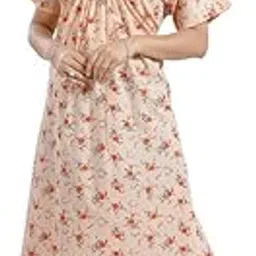 nightywala Printed Cotton Maxi Nighty/Nightdress/for Ladies/Girls/Women | Feeding Maternity Front Zipped Nightwear | Free Size-picture-38