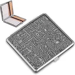 tecokart TecoKart® Retro Cigarette Box Case for 20 Cigarettes, Metal Lightweight Cigarette Holder and Tobacco Box for Men, Silver Cigarette Box with Push Button Switch, Durable Gifts for Men-picture-10