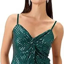 Globus Women Sweetheart Neck Shoulder Straps Twisted Detail Sequinned Crop Party Top-picture-32