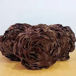 LOFEY Satin Decorative Cushion Cover 16x16 Inch - Set of 5, Soft Rose Floral Round Square Throw Pillow Covers for Sofa, Living Room or Home Decor - 40x40 cm (Brown)-image-47