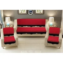 Cotton Fabric Decent Quality Abstract Patterns Sofa Covers (Maroon, 5 Seater)-picture-26
