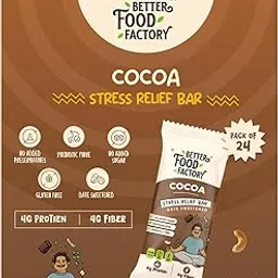 Better Food Factory Cocoa Stress Relief Energy Bar – Natural Adaptogen Snack with Ashwagandha & Dark Chocolate – Boost Mood, Reduce Stress, Sustain Energy (Pack of 24, Cocoa)-picture-18