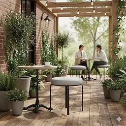 JP IRONS Modern Round Ottoman Stool, Grey Fabric Upholstered Seat with Black Metal Legs, Minimalist Design for Living Room, Bedroom, Office-picture-51