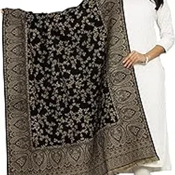 Ravaiyaa - Attitude is everything Women's Wedding Shawl, Jamawar Floral Pattern Kashmiri Shawl, Faux Pashmina, Soft and Warm Winter Wrap (Black)-image-40