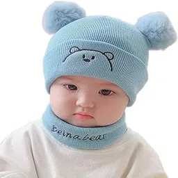 Baby Boys Girls Knit Woolen Hat Cap Neck Scarf Soft Wool Warm Acrylic Monkey Beanie Winter Capset for Unisex Kids (6Month - 3Yrs)-picture-35