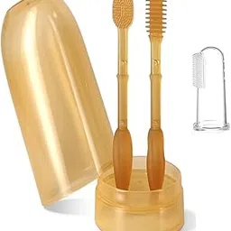 MUREN® Baby Silicone Toothbrush 3pcs set – Finger Brush & Training Toothbrush Kit with Case-0-18 Months-picture-14
