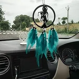 Acrylic Dream Catcher Car Hanging – Handmade Rear View Mirror Ornament with Soft Feathers | Boho Car Interior Decor for Positive Energy | Aesthetic Home & Car Gift (Krishna Sky)-picture-51