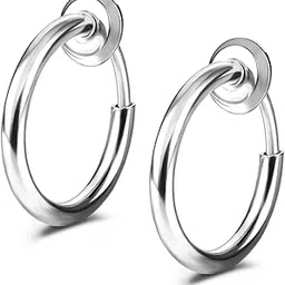 Retractable Earrings Fake Hoop Fake Nose Ring Non Pierced Earrings Fake Cartilage Piercing Clip On Nose Ring Septum Ring for Women (1 Pair, Black/Silver/Gold/White)-image-4