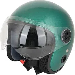 Sage Square Cruiser Open Face Helmet | ISI Certified | Clear Visor | Soft Inner Padding | Designed for Comfort & Style (Green Metallic Glossy)-image-33