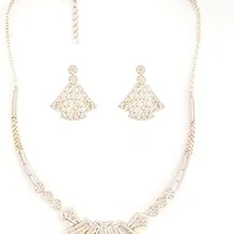 zaveri pearls Rose Gold Cubic Zirconia Bling Designer Necklace & Earring Set For Women-ZPFK15258-picture-13