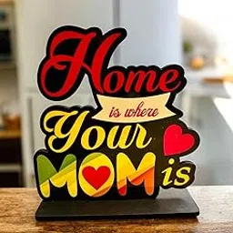WARMINGO DE Home is Where Your Mom is Wooden Trophy Gift for Mother or Maa Best Gift for Mother (Multicolor 6 X 5.5 Inches) (Home Mom)-image-0