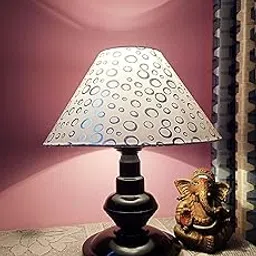 DIKANSHA Silver Circle Printed Conical Shade and Beautiful Table Lamp- White-picture-20