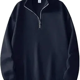 swaroop's Men’s Solid Half Zip High Neck Sweatshirt | Premium Fleece Pullover | Casual & Winter Wear-picture-34