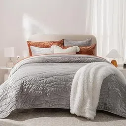 EVERGRACE Luxury Velvet Quilt King Size, Ultra Soft Velvet Bedding Set, Lightweight Velvet Comforter for All Season, Wave Crushed Velvet Coverlet Oversized Bedspread with 2 Shams, Silver Gray-image-17