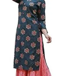 Women Kurti with Sharara Round Neck | 3/4 Sleeve for Girls & Women Green-picture-10