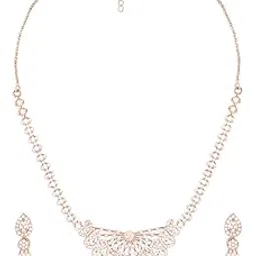 ami Rose Gold Tone Dazzling Cubic Zirconia Detailed Bling Necklace and Earring Set For Women-ZPFK20626-picture-33