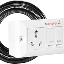Shinetech Extension Board Heavy Duty Junction Box (20A. 2 Switch & 2 Socket) (3600W) Heavy Load Capacity & High Voltage Long Cable Cord (White) (20A. Switch & Socket(4.0 mm Black Cable), 18 Mter)-picture-12