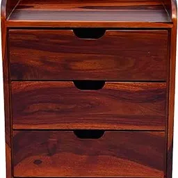 WOODY Furniture™ Bedside Table for Bedroom with Drawers | Wooden Side Table with Storage | Nightstand for Bedroom | Sheesham Wood Storage Drawers, Honey Finish-image-26