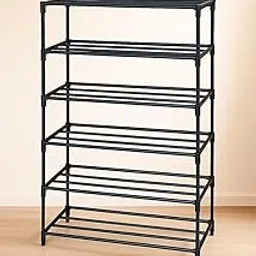 6-Tier Shoe Rack Storage Organizer, Metal Frame, Black, 30 Pairs Capacity-picture-14